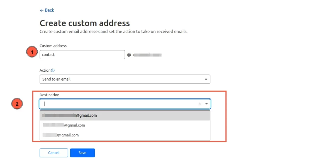 create email and select forwording address