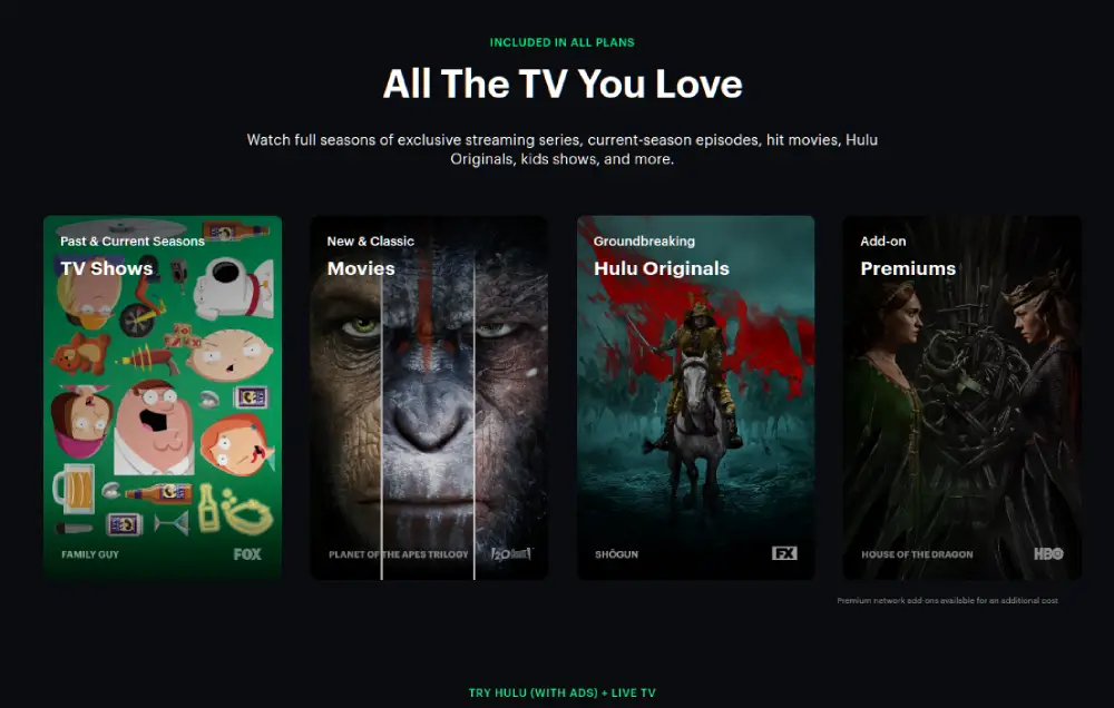 home screen fo hulu .com