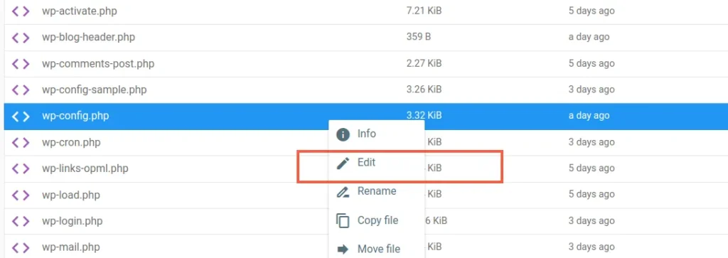 editing wp confirg file in filemanager