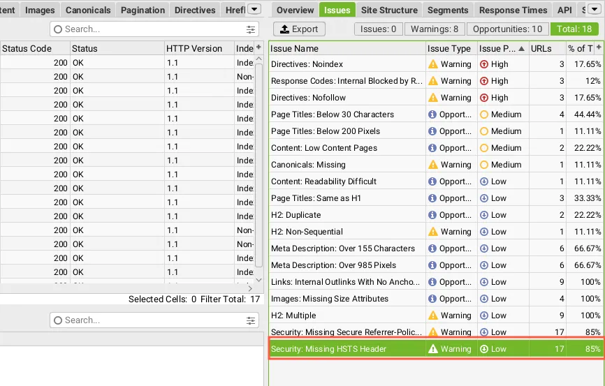 HSTS Missing From HTTPS Server in screamingfrog