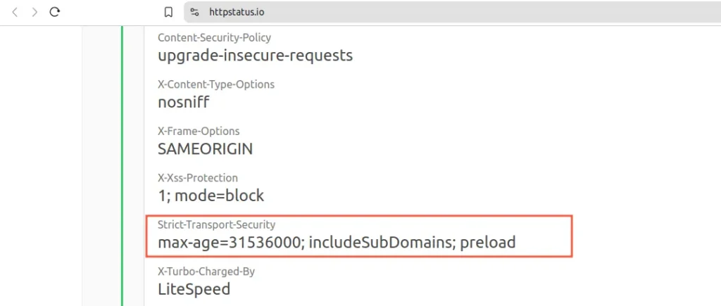 hsts header activated in httpstatus io