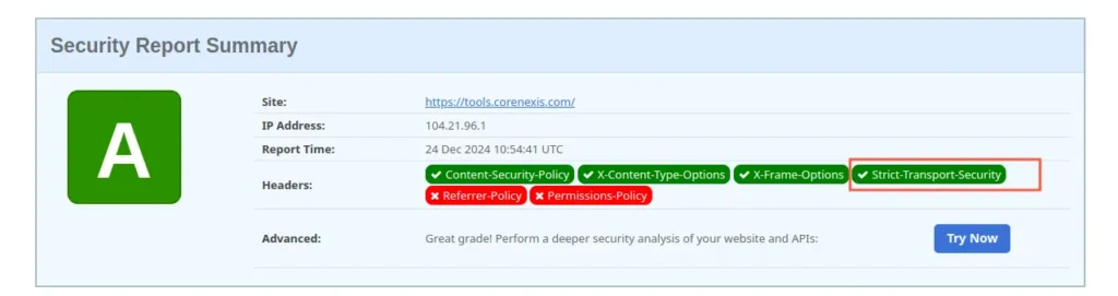 header report successfully added securityheaders