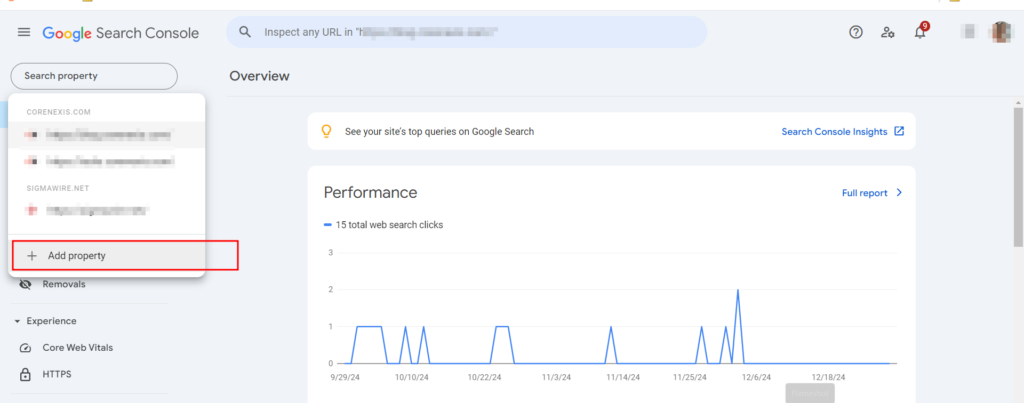 seach console add property