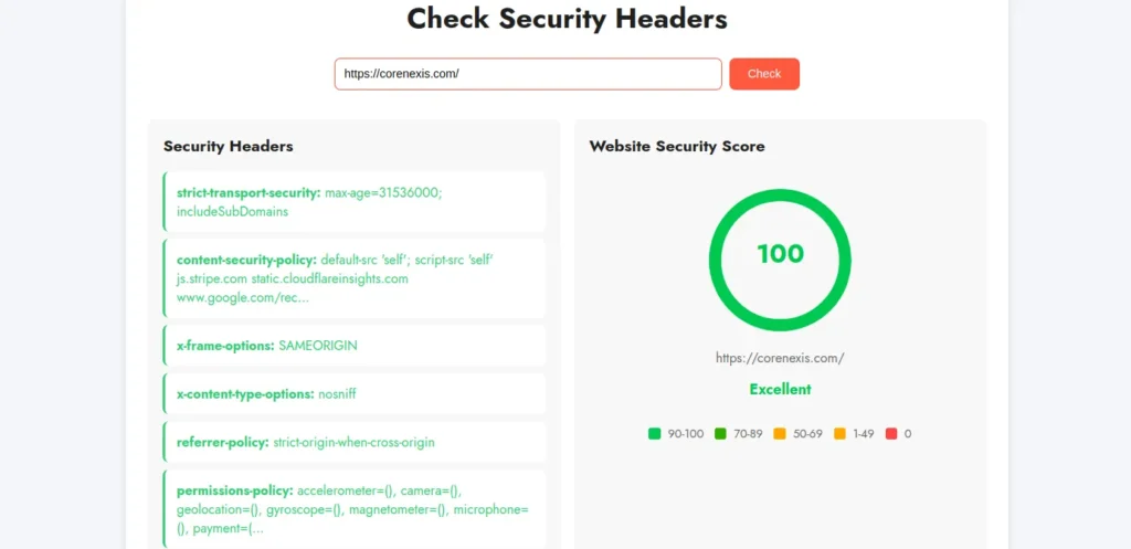 security header test result full view