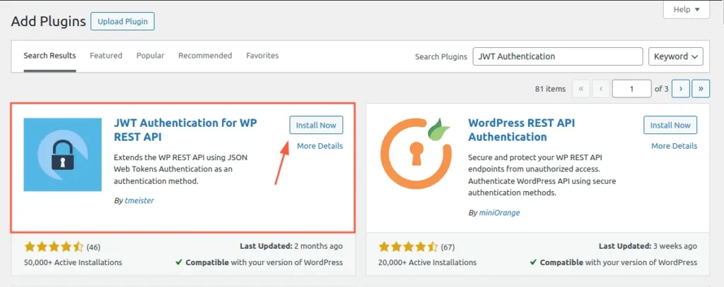 jwt plugin in wordpress plugin store