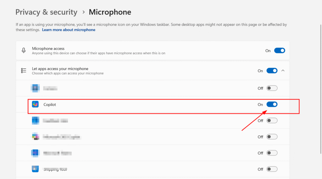 copilot microphone on