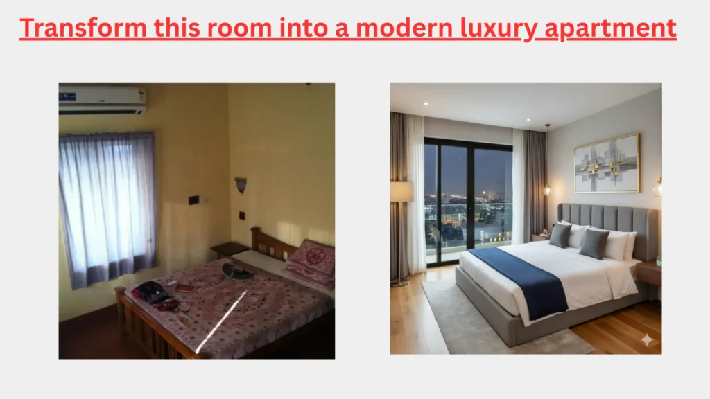 Transform this room into a modern luxury apartment.