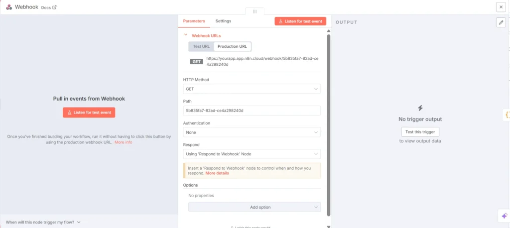 Webhook Trigger (GET Method) for whatsapp api