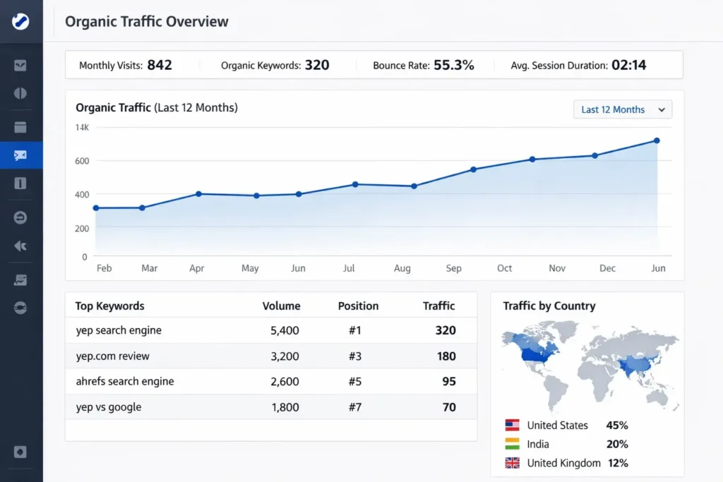 Yep.com organic search traffic data from Ahrefs